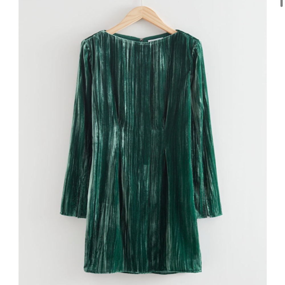 & Other Stories Green Velvet Mini Dress Size 6